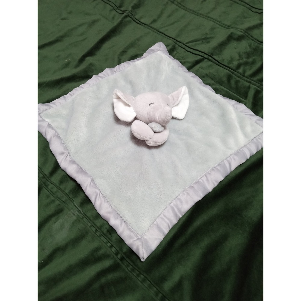 Grey Elephant Baby Lovey Security Blanket Plush Satin Trim‎ Minky Snuggler